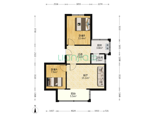 龙凤一村 2室1厅1卫 61平方