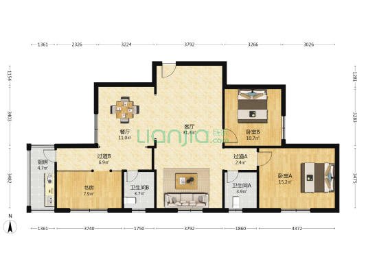 华龙大厦 3室2厅2卫 120平方