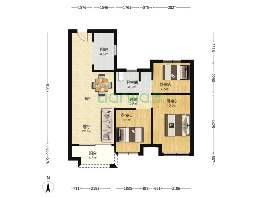 金辉世界城二期 3室1厅1卫 90平方