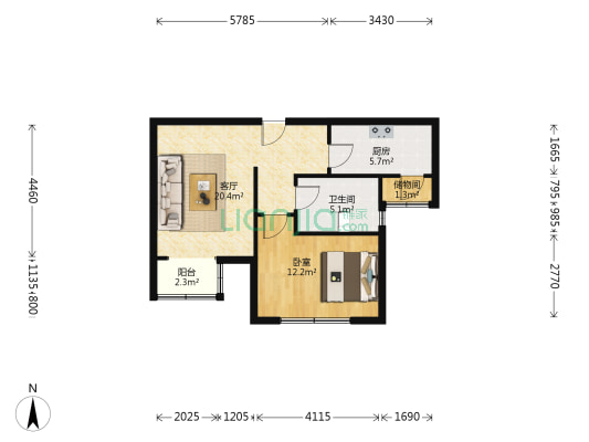 馨旺园 1室1厅1卫 64平方