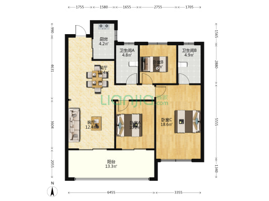 建业滨河院子南院 3室2厅2卫 113平方