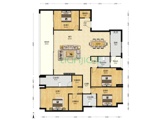 望江府江上128 4室1厅3卫 221平方