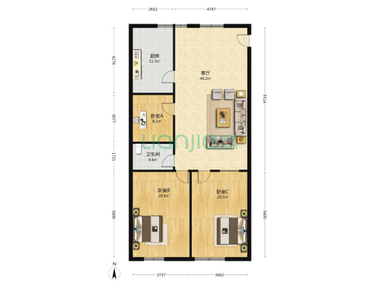 灯具市场商住楼 3室1厅1卫 161平方