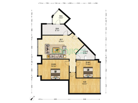 上都二期 3室1厅1卫 108平方