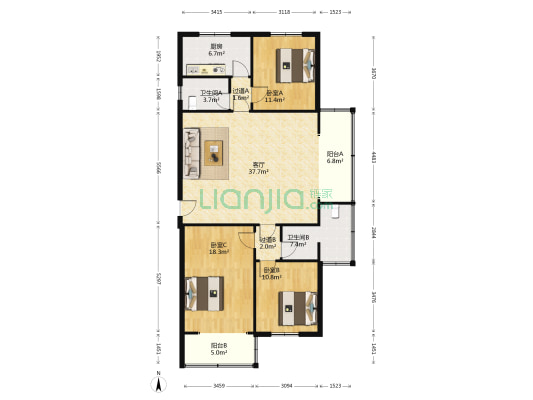 黄瓦街56号 3室1厅2卫 105平方