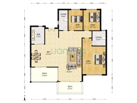 恒大金碧天下闻涛苑 3室2厅2卫 126平方