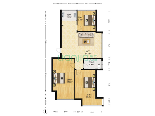 钰豪-优山美地小区 3室1厅1卫 109平方