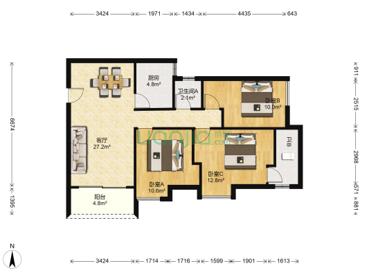 朗丰居 3室1厅2卫 92平方