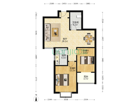 钢虹苑 2室1厅1卫 85平方