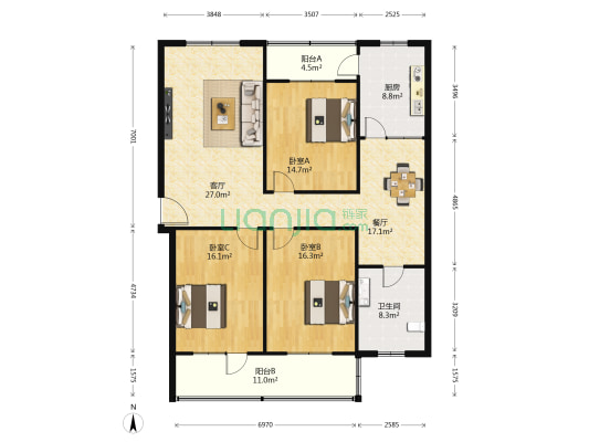 振头乡政府宿舍 3室2厅1卫 147平方