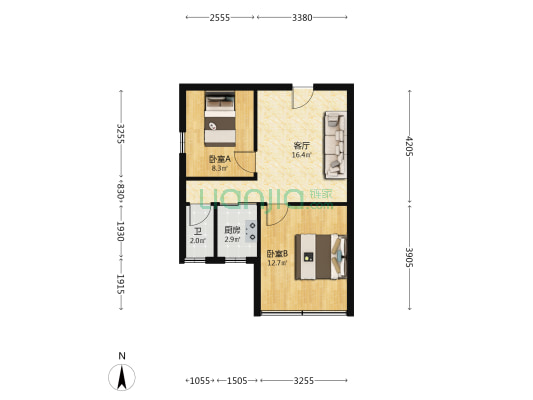 桥西人才楼 2室1厅1卫 56平方