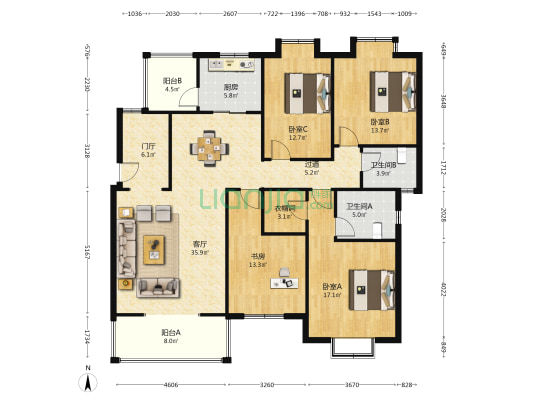 宏达新城 4室1厅2卫 152平方