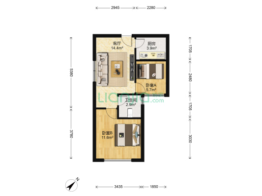 锦绣四季花园 2室1厅1卫 48平方