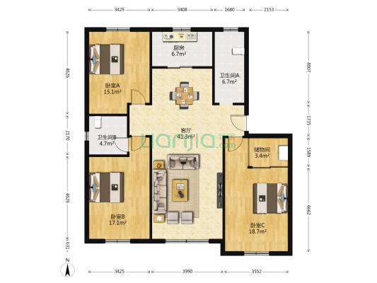 人民园小区（焦家台巷） 3室1厅2卫 139平方