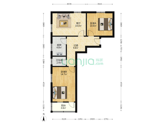 兴宁路小区 2室1厅1卫 76平方