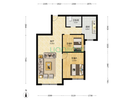 景和园 2室1厅1卫 97平方