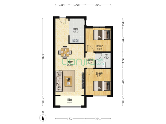 保利锦上 2室1厅1卫 88平方