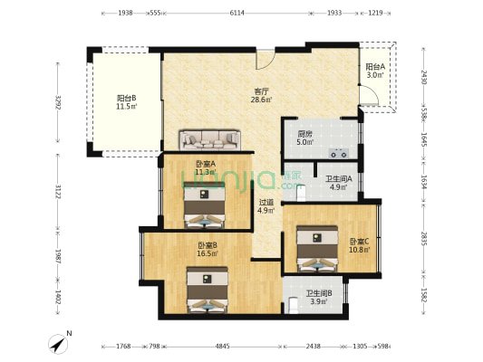 蜀郡清上居 3室1厅2卫 110平方