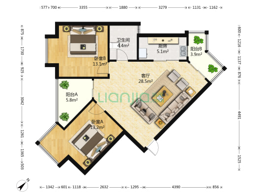 金岸世家二期 2室1厅1卫 95平方