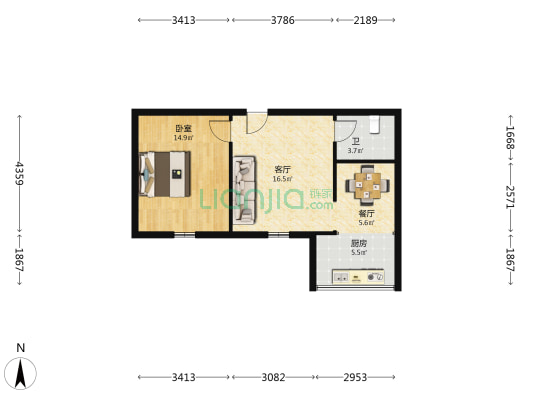 龙东小区 1室2厅1卫 55平方