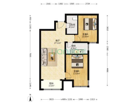 中国铁建原香漫谷一区 2室1厅1卫 87平方