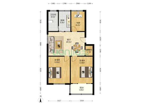 苋浦社区桂花西路 3室1厅1卫 83平方