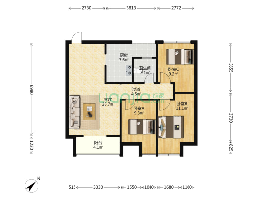 望江楼 3室1厅1卫 96平方