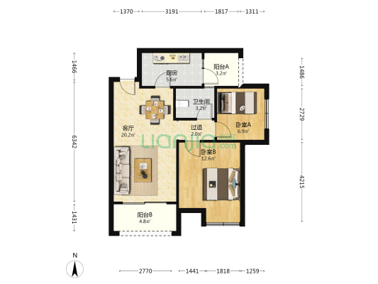 和合家园五期 2室1厅1卫 78平方