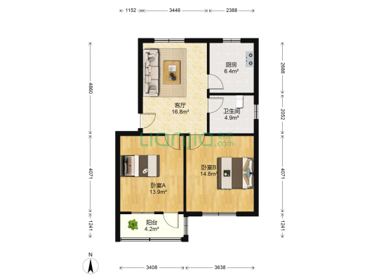 工业品家属院 2室1厅1卫 75平方