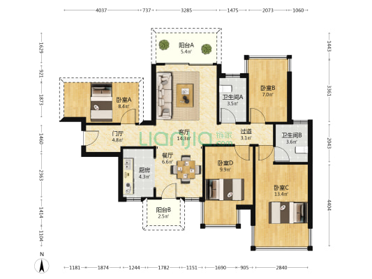荣和观江墅 4室2厅2卫 98平方