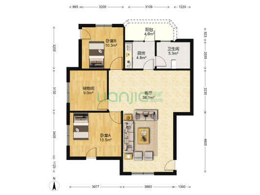 横荷开发区6号小区 2室1厅1卫 106平方