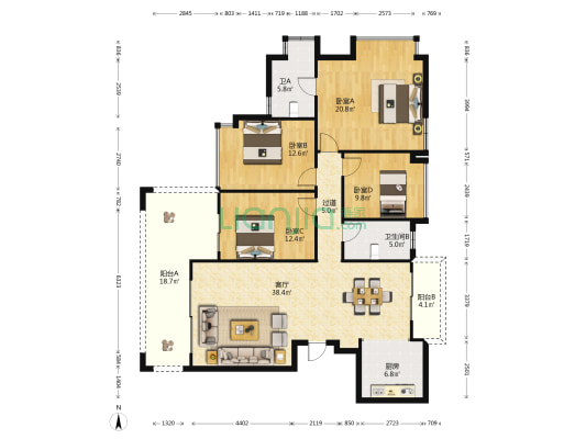 金龙·金色时代 4室1厅2卫 154平方