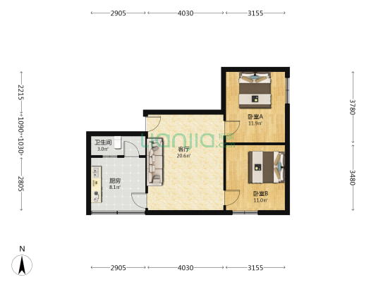 荔兴苑 2室1厅1卫 67平方