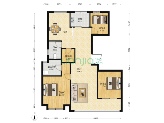 白马映书台 3室1厅2卫 136平方