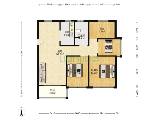 尚泽琪瑞康郡二期 4室1厅1卫 108平方