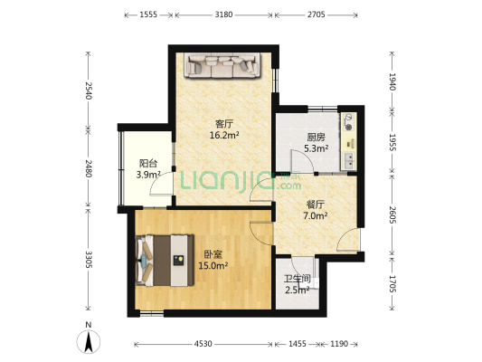 矿山局家属楼南院 1室2厅1卫 50平方