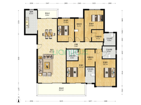 宁邦广场 4室1厅4卫 216平方