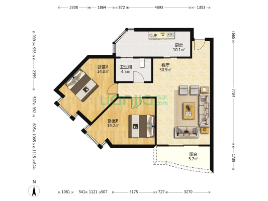 五福苑 2室1厅1卫 94平方
