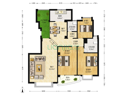 金桂苑(西山区) 3室2厅2卫 138平方