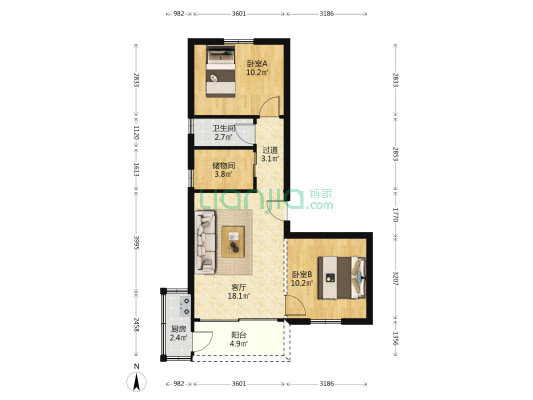邮电医院宿舍 2室1厅1卫 60平方