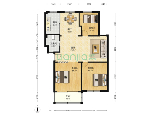 SHUNDA富士花园 3室2厅1卫 101平方