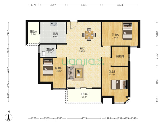 文腾藏珑苑 3室1厅1卫 124平方