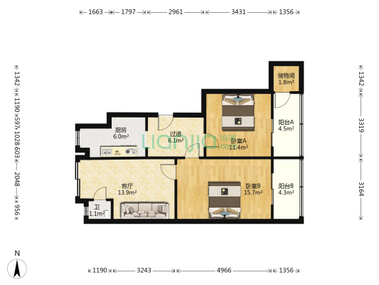 狮子路4号 2室1厅1卫 68平方