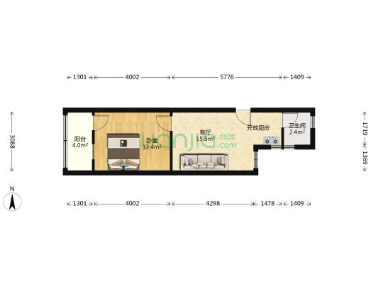 建国北路785号 1室1厅1卫 44平方