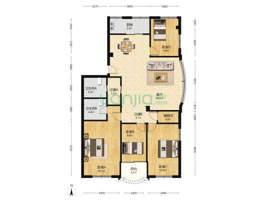 远大花苑 4室1厅2卫 149平方