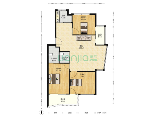 商贸城 3室1厅2卫 130平方