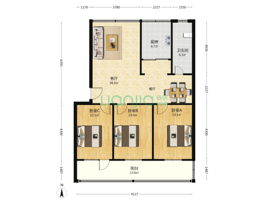 塔湾西街一号院 3室1厅1卫 114平方