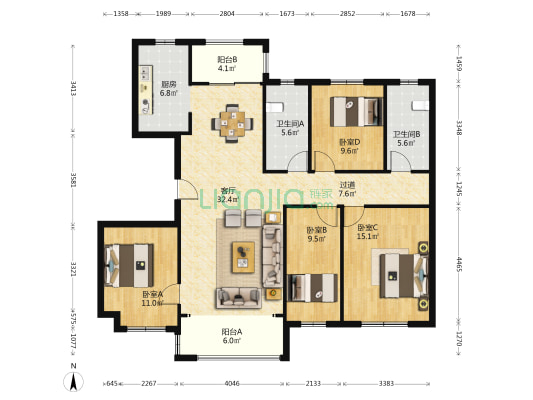 保利西乡月西区 4室1厅2卫 141平方