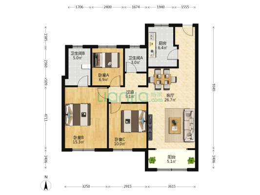 廊坊·来康郡润德院 3室1厅2卫 125平方