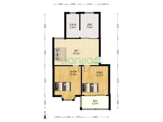 梅苑小区 2室1厅1卫 77平方